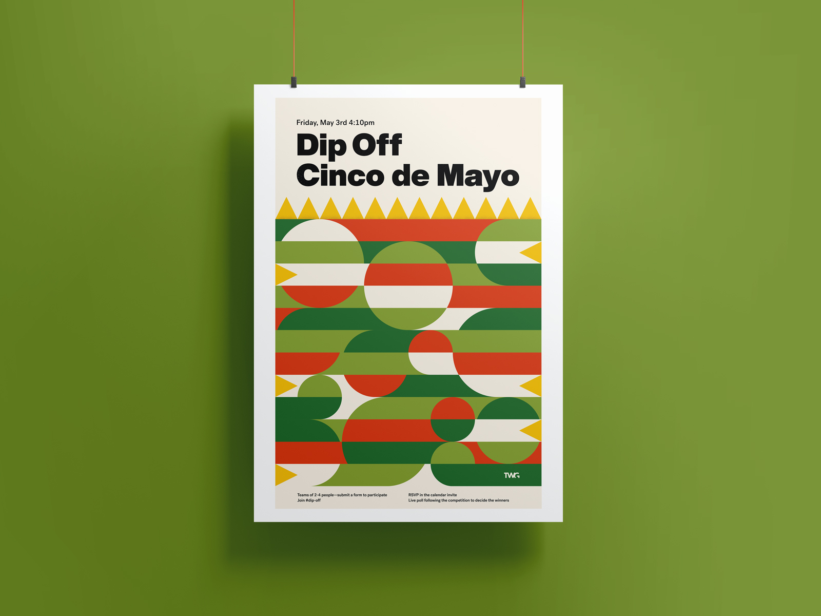 Cinco de mayo dip making event poster against a green background.