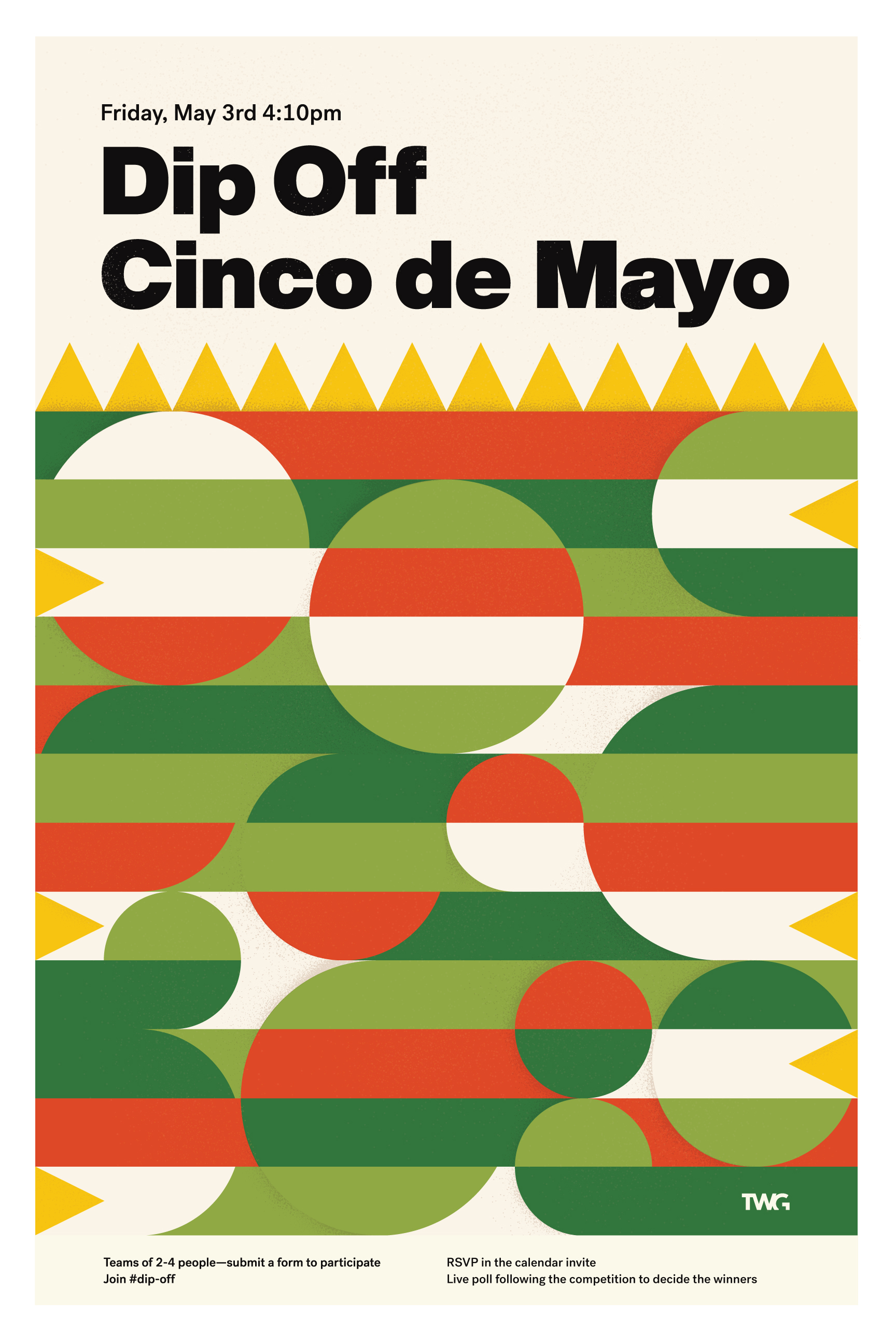 Cinco de mayo dip making contest event poster.