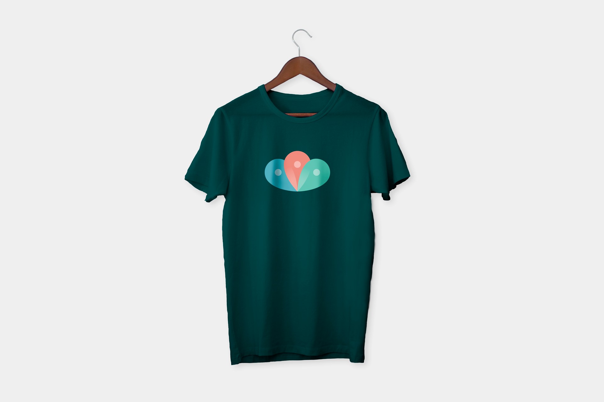 T-shirt mockup. Forest green t-shirt with the Wonderproxy Pin cloud icon in the center.