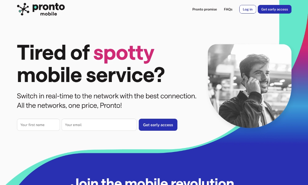 Homepage of the ProntoMobile website.